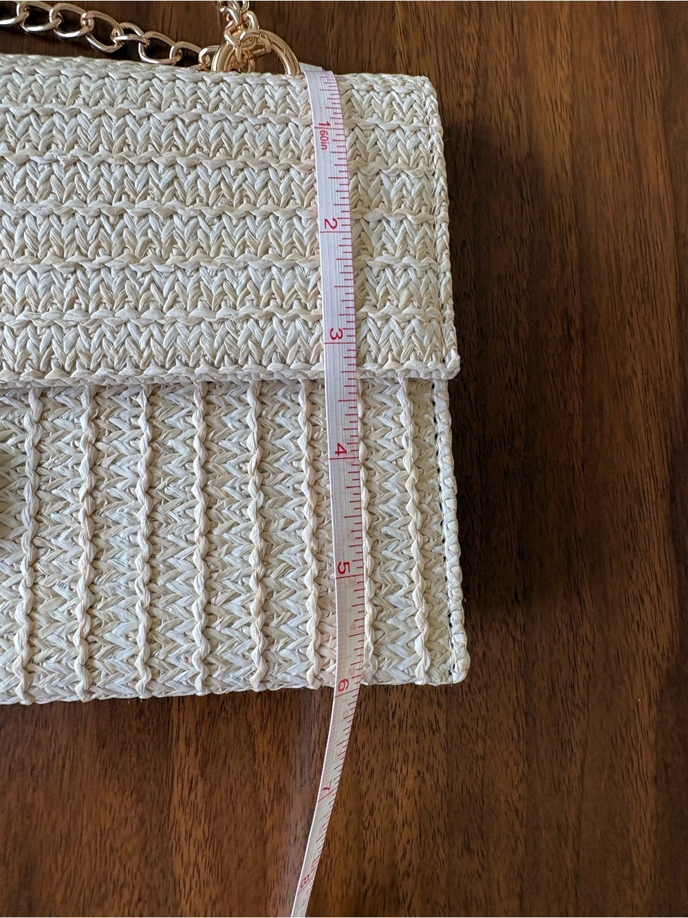 NWOT Woven Straw Clutch Crossbody Bag Adjustable Gold Chain Quiet Luxury Beige - Picture 11 of 11
